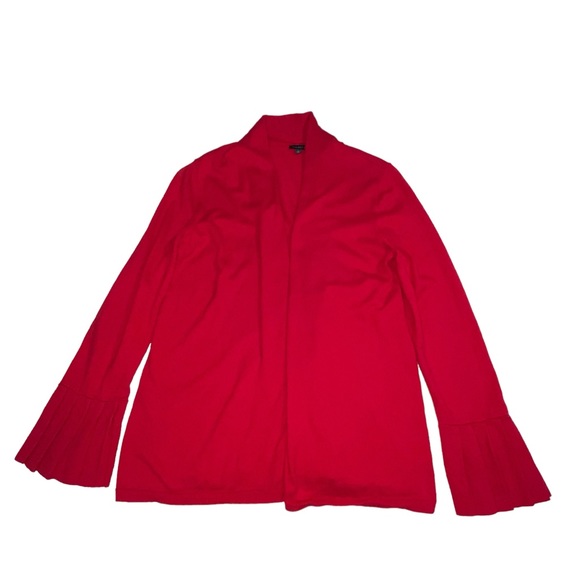 Talbots Cotton Cashmere Blend Red Open Cardigan Pleated Cuffs - Women’s Large - Picture 5 of 10